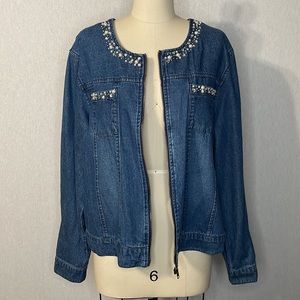NWT, Life Style, beaded jean jacket. XL